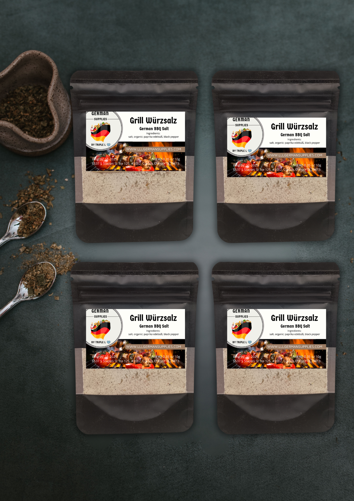 4x10g Grill Würzsalz, German BBQ Seasoning