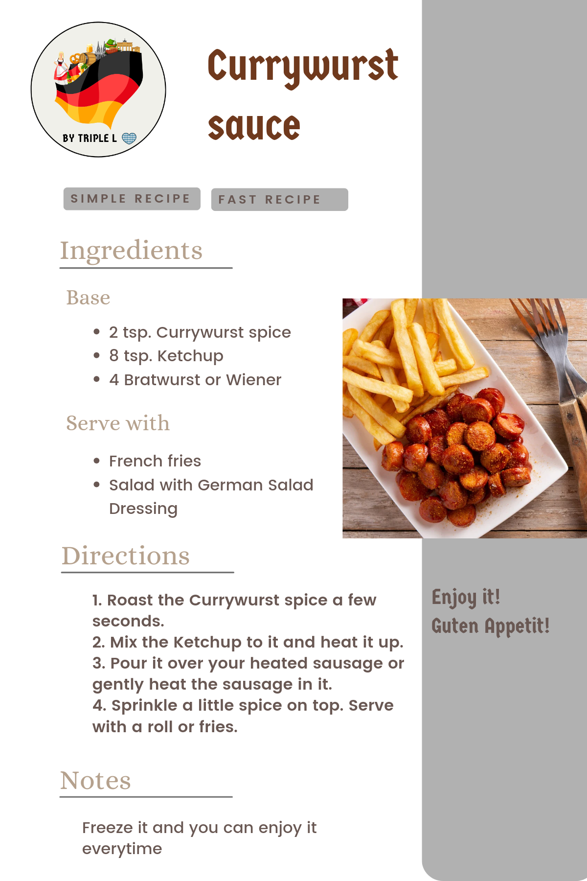 50g (1.76) Currywurst Spice, Curry Powder for Extra Flavor & Authentic Recipes -Triple L's Organic Currywurst Spice-