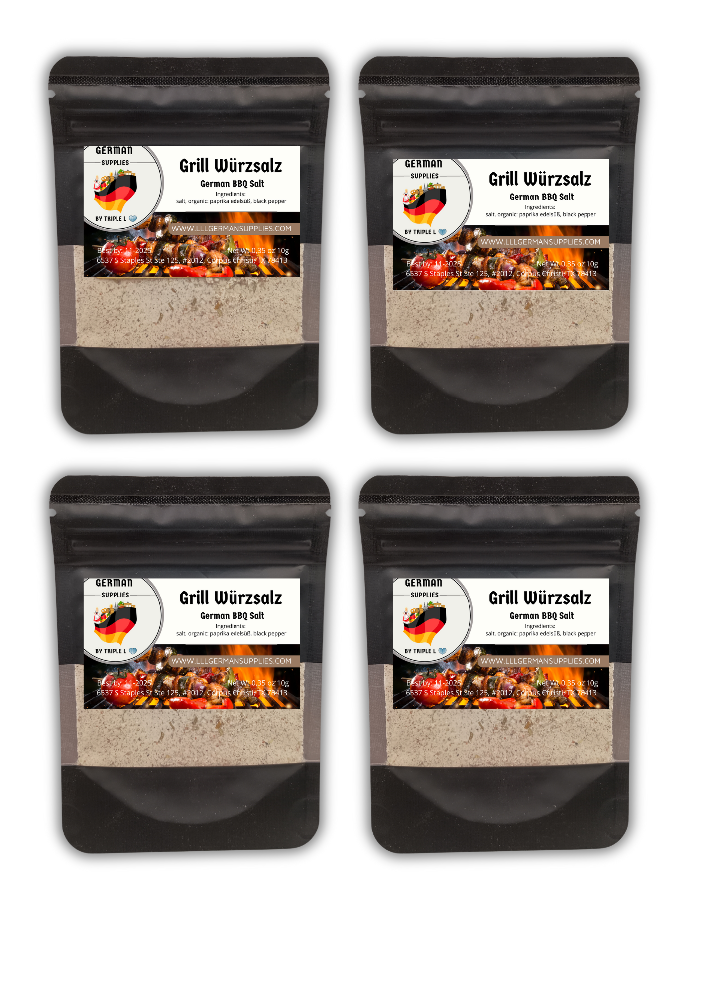 4x10g Grill Würzsalz, German BBQ Seasoning