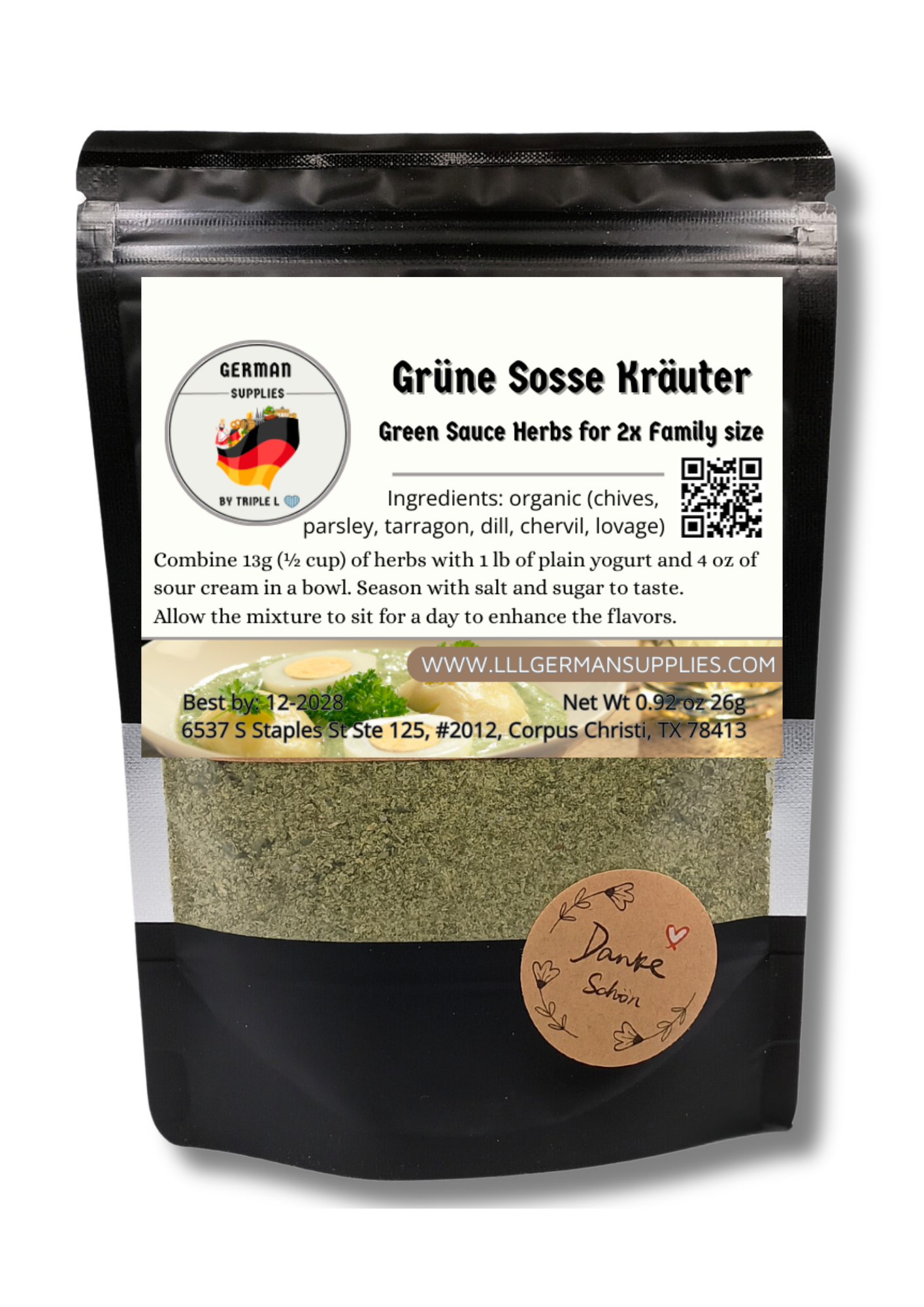 27g (0.9oz) Grüne Soße Kräuter, Extra Flavor & Authentic Recipes -Triple L's Organic Green herbs