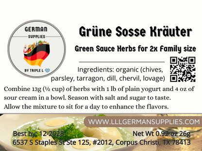 27g (0.9oz) Grüne Soße Kräuter, Extra Flavor & Authentic Recipes -Triple L's Organic Green herbs